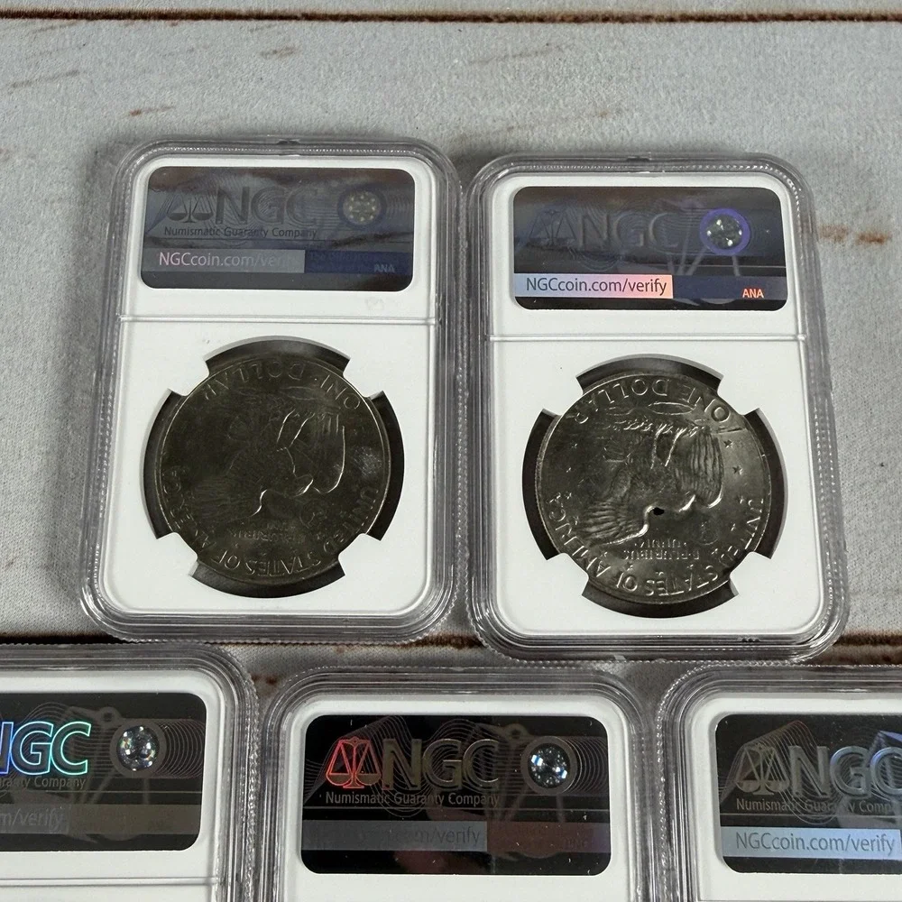(5) 1972 Eisenhower Dollar Type 2 NGC Brilliant Unc (Don't Tread on Me Label)